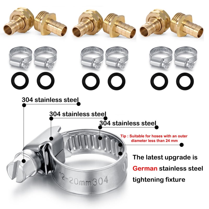 YELUN Solid Brass Garden Hose Repair Connector with Clamps Hose End Repair Kit,Fit for Male and Female Hose Fittings (5/8"-3 Set) - Image 3